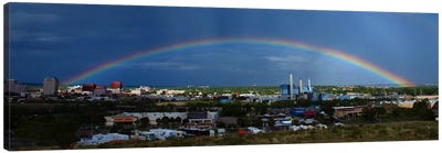 Colorado Springs Panoramic Skyline Cityscape (Rainbow) Canvas Art Print - Weather Art