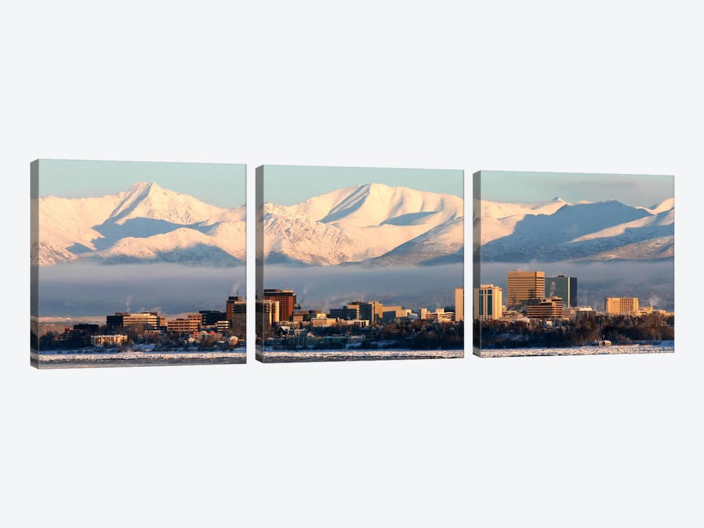 Anchorage Panoramic Skyline Cityscape (Dusk) by Unknown Artist 3-piece Canvas Print