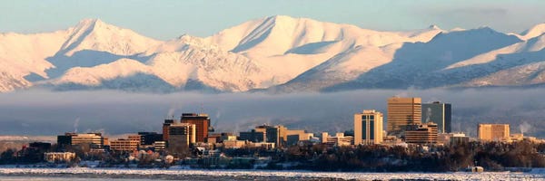 Alaska: Dusk Anchorage Panoramic Skyline Cityscape by Unknown Artist