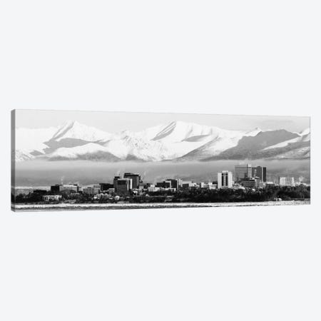 Anchorage Panoramic Skyline Cityscape (Black & White) Canvas Print #6004} by Unknown Artist Canvas Artwork