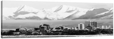 Anchorage Panoramic Skyline Cityscape (Black & White) Canvas Art Print - Anchorage Art
