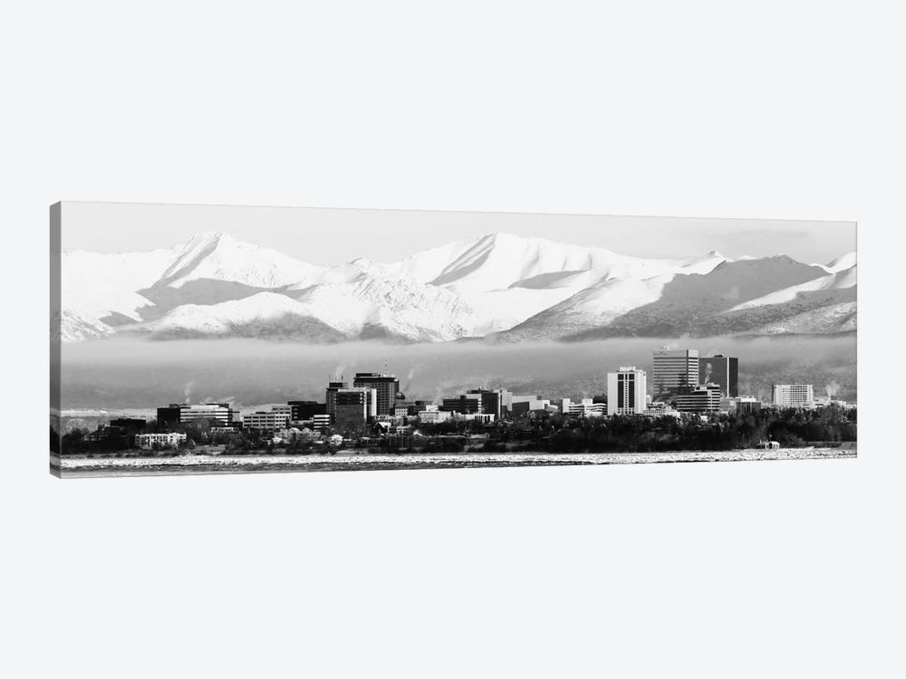 Anchorage Panoramic Skyline Cityscape (Black & White) by Unknown Artist 1-piece Canvas Wall Art
