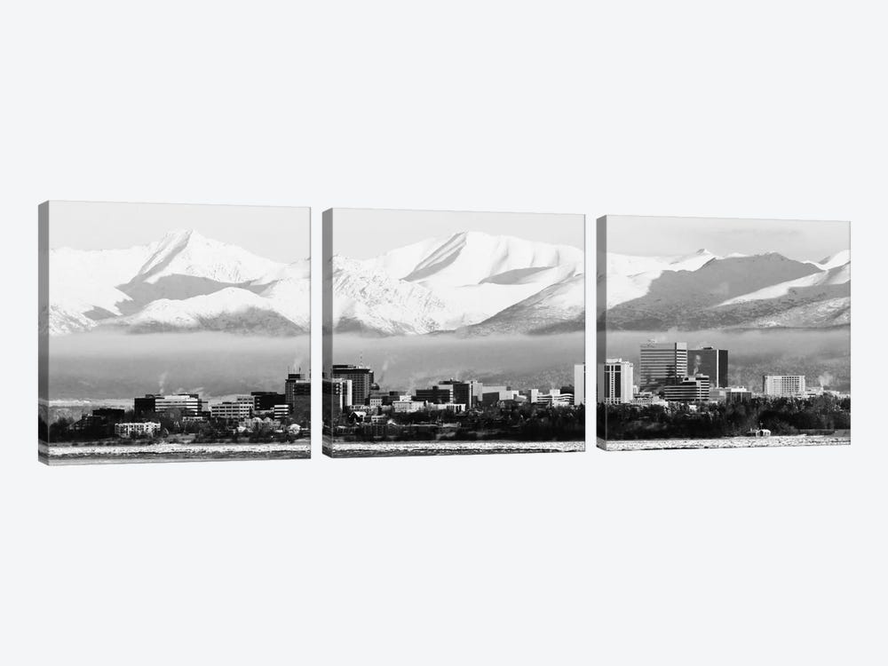 Anchorage Panoramic Skyline Cityscape (Black & White) by Unknown Artist 3-piece Canvas Art