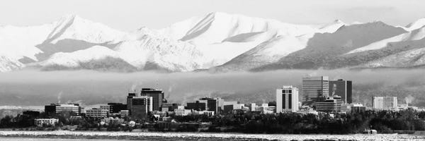 Anchorage: Black & White II Anchorage Panoramic Skyline Cityscape by Unknown Artist