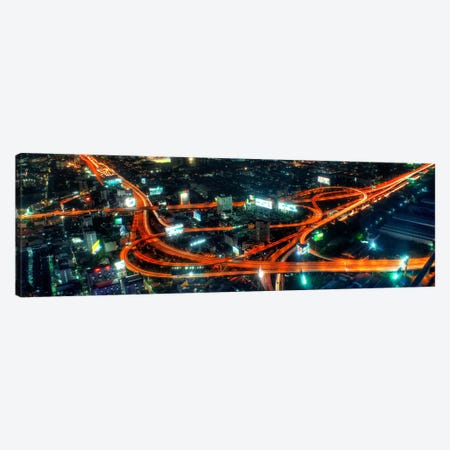 City Life at Night Panoramic Skyline Cityscape Canvas Print #6011} by Unknown Artist Canvas Wall Art