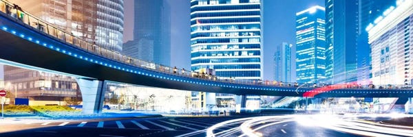 Streets at Night in The City Panoramic Skyline Cityscape