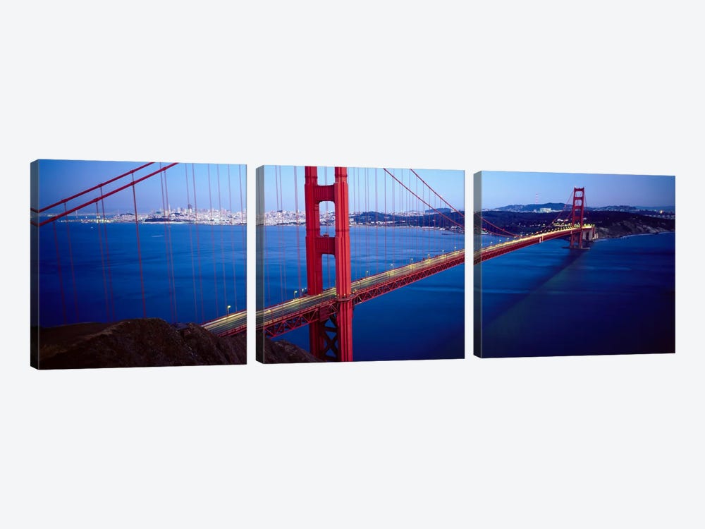 San Francisco Panoramic Skyline Cityscape (Golden Gate Bridge) by Unknown Artist 3-piece Canvas Art