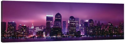 New York Panoramic Skyline Cityscape (Night View) Canvas Art Print - Panoramic Cityscapes