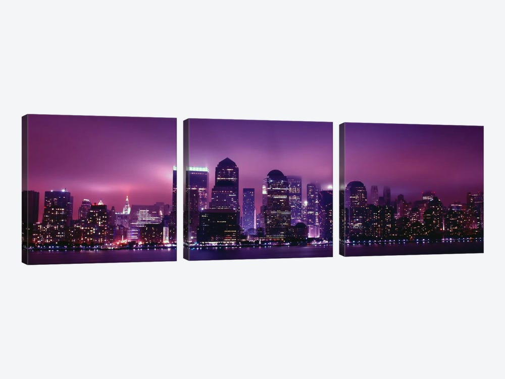 New York Panoramic Skyline Cityscape (Night View) by Unknown Artist 3-piece Canvas Art Print