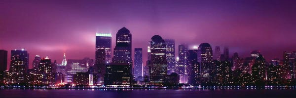 Rivers, Lakes & Waterfronts: New York Panoramic Skyline Cityscape (Night View) by Unknown Artist