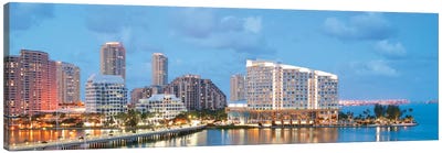 Miami Panoramic Skyline Cityscape (Evening) Canvas Art Print - Miami Skylines