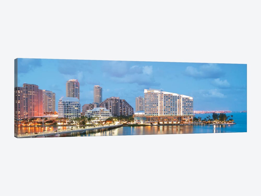 Miami Panoramic Skyline Cityscape (Evening) by Unknown Artist 1-piece Canvas Print