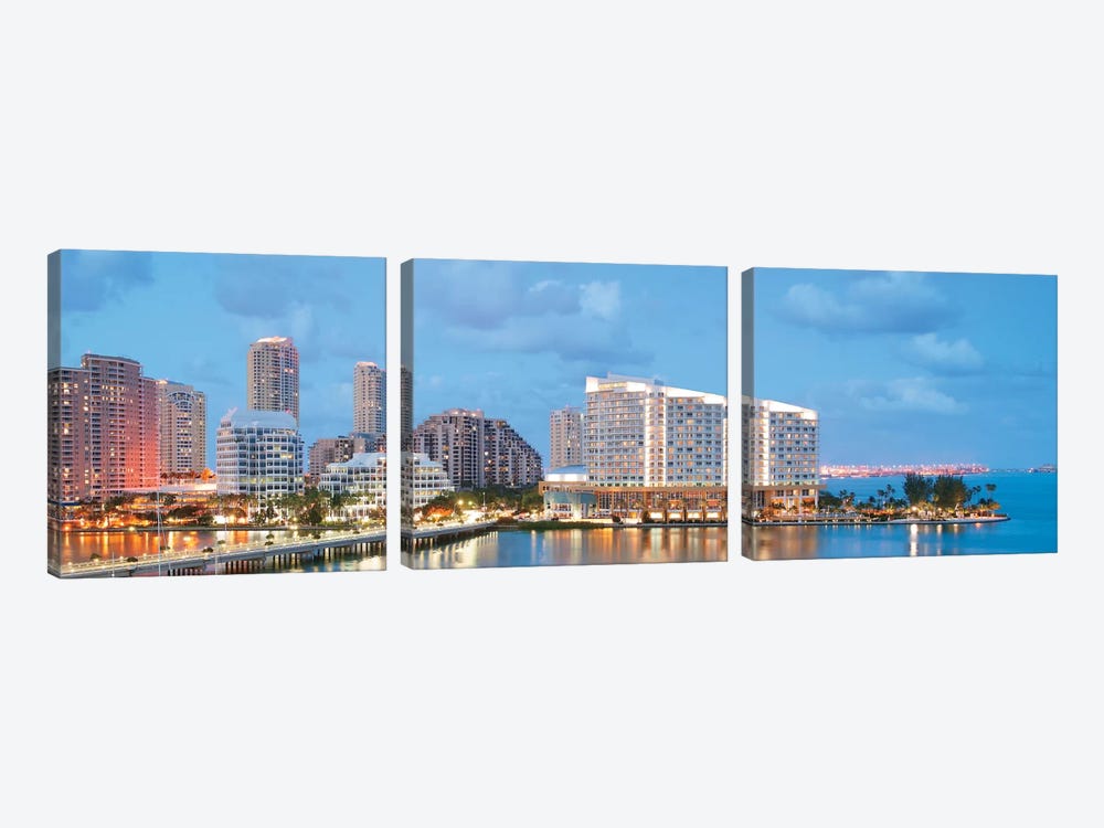Miami Panoramic Skyline Cityscape (Evening) by Unknown Artist 3-piece Canvas Print