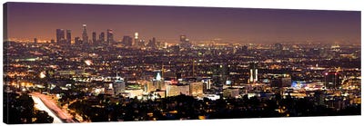 Los Angeles Panoramic Skyline Cityscape (Night View) Canvas Art Print - Panoramic Cityscapes