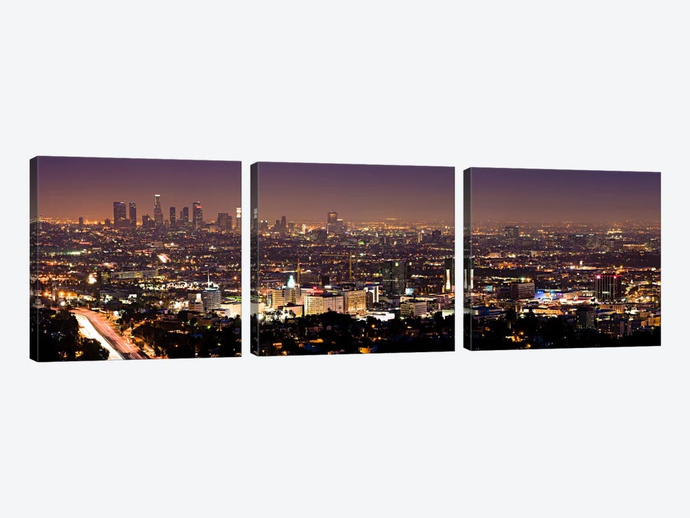 Los Angeles Panoramic Skyline Cityscape (Night View) 3-piece Canvas Art