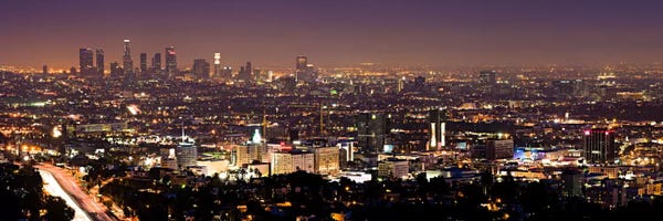 Large Photography - Canvas Prints: Los Angeles Panoramic Skyline Cityscape (Night View) by Unknown Artist