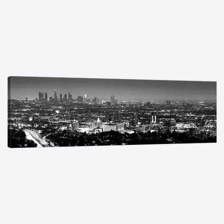 Los Angeles Panoramic Skyline Cityscape (Black & White - Night View) Canvas Print #6045} by Unknown Artist Canvas Artwork