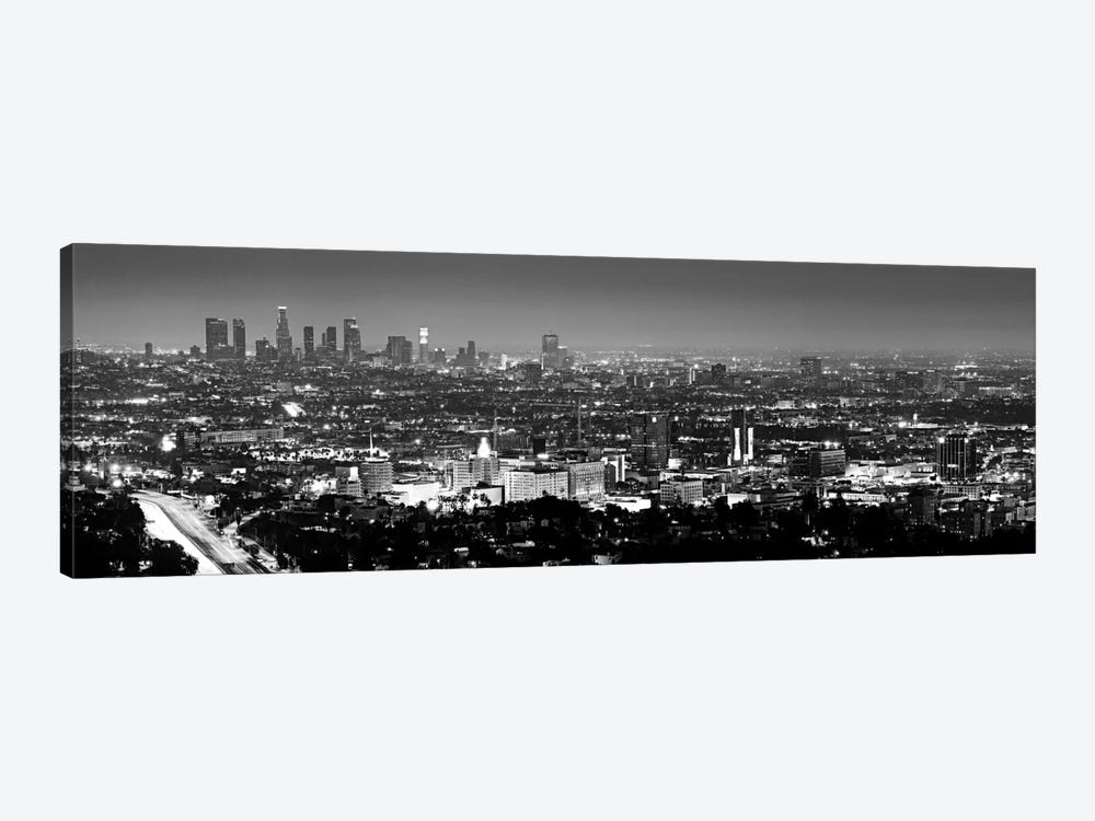 Los Angeles Panoramic Skyline Cityscape (Black & White - Night View) by Unknown Artist 1-piece Art Print