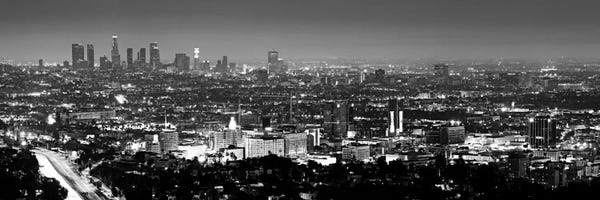 Black & White Scenic Art: Los Angeles Panoramic Skyline Cityscape (Black & White - Night View) by Unknown Artist