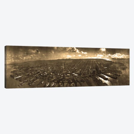 San Francisco Panoramic Skyline Cityscape (Sepia) Canvas Print #6046} by Unknown Artist Canvas Artwork