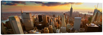 New York Panoramic Skyline Cityscape (Sunset) Canvas Art Print - City Sunrise & Sunset Art