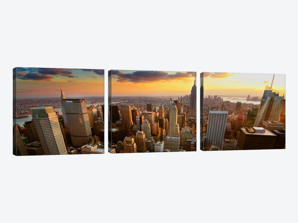 New York Panoramic Skyline Cityscape (Sunset) by Unknown Artist 3-piece Art Print