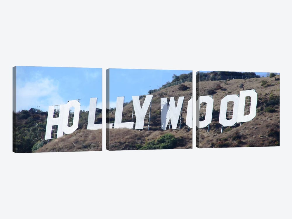 Hollywood Panoramic Skyline Cityscape (Sign) by Unknown Artist 3-piece Canvas Art Print