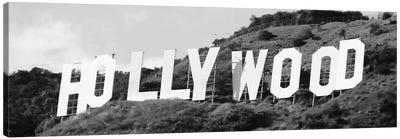 Hollywood Panoramic Skyline Cityscape (Black & White - Sign) Canvas Art Print - Urban Art