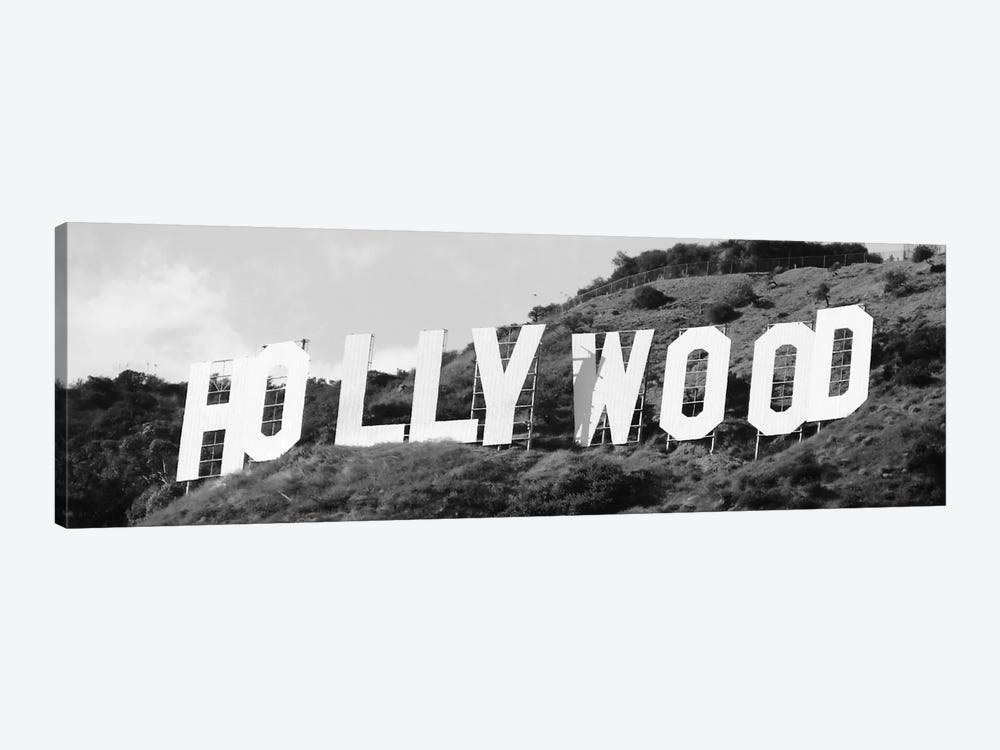 Hollywood Panoramic Skyline Cityscape (Black & White - Sign) 1-piece Canvas Wall Art