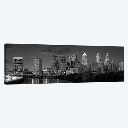 Philadelphia Panoramic Skyline Cityscape (Black & White) Canvas Print #6056} by Unknown Artist Art Print