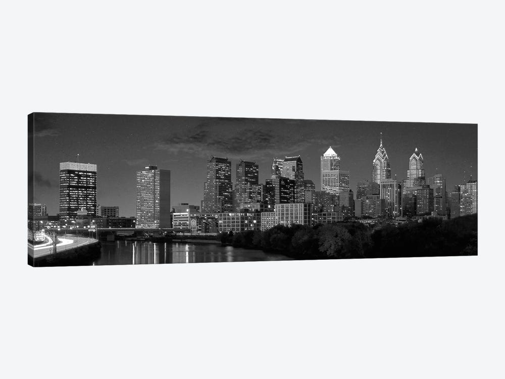 Philadelphia Panoramic Skyline Cityscape (Black & White) 1-piece Canvas Print