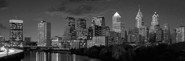 Philadelphia Panoramic Skyline Cityscape Black White Ver. II