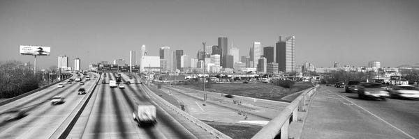 Houston: Houston Panoramic Skyline Cityscape (Black & White) by Unknown Artist