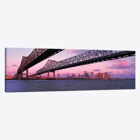Nola Panoramic Skyline Cityscape (Bridge - Sunset) Canvas Print #6059} by Unknown Artist Canvas Artwork