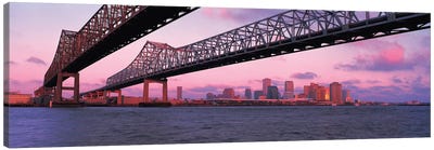 Nola Panoramic Skyline Cityscape (Bridge - Sunset) Canvas Art Print - New Orleans Skylines