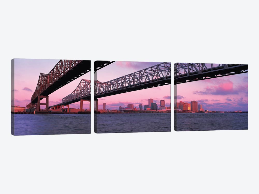 Nola Panoramic Skyline Cityscape (Bridge - Sunset) by Unknown Artist 3-piece Canvas Art