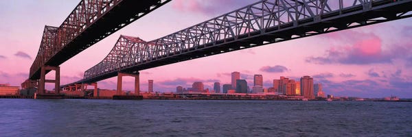 Louisiana: Nola Panoramic Skyline Cityscape (Bridge - Sunset) by Unknown Artist