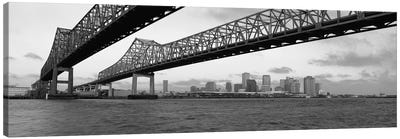 Nola Panoramic Skyline Cityscape (Black & White - BridgeSunset) Canvas Art Print - Louisiana Art