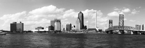 Jacksonville: Jacksonville Panoramic Skyline Cityscape (Black & White) by Unknown Artist