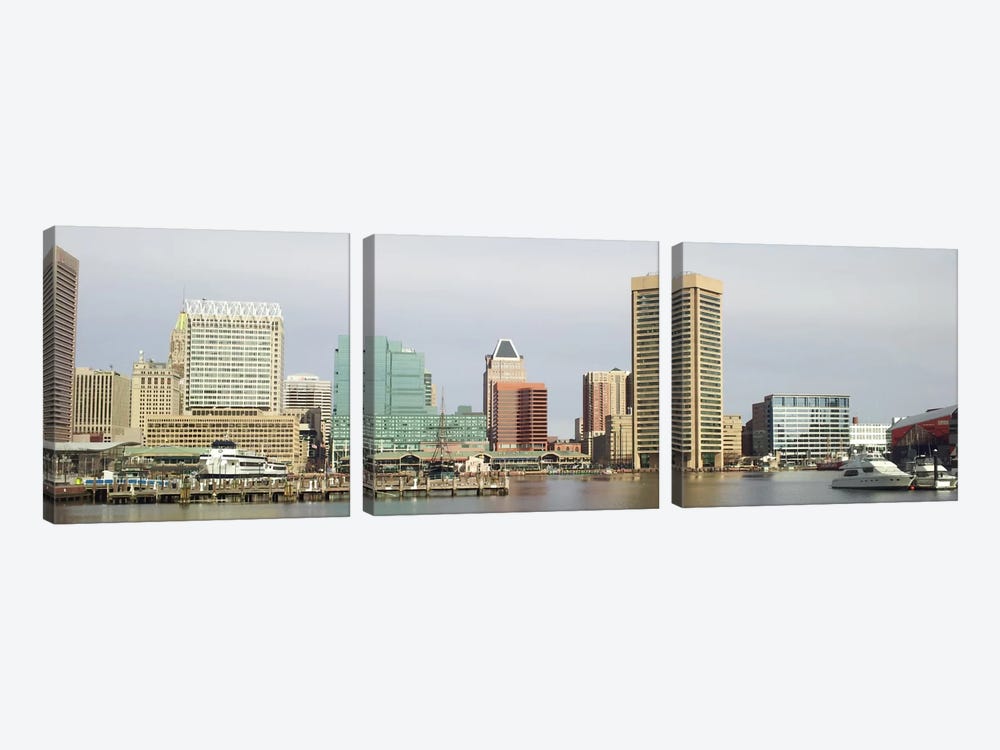 Baltimore Panoramic Skyline Cityscape by Unknown Artist 3-piece Canvas Wall Art