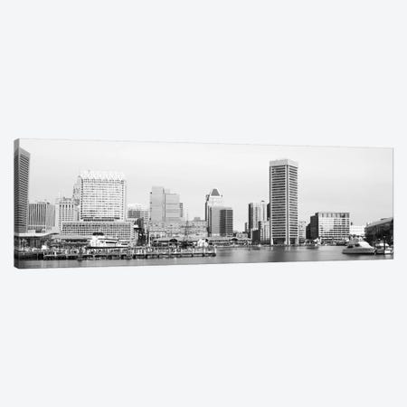 Baltimore Panoramic Skyline Cityscape (Black & White) Canvas Print #6067} by Unknown Artist Canvas Artwork
