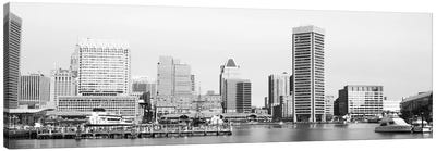 Baltimore Panoramic Skyline Cityscape (Black & White) Canvas Art Print - Baltimore Art