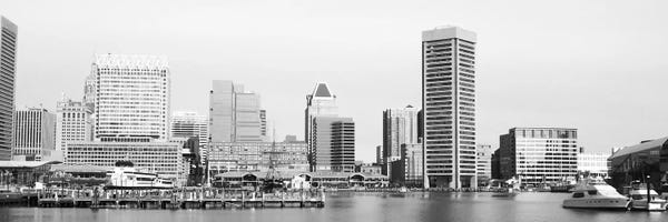 Maryland: Baltimore Panoramic Skyline II Black & White Cityscape by Unknown Artist