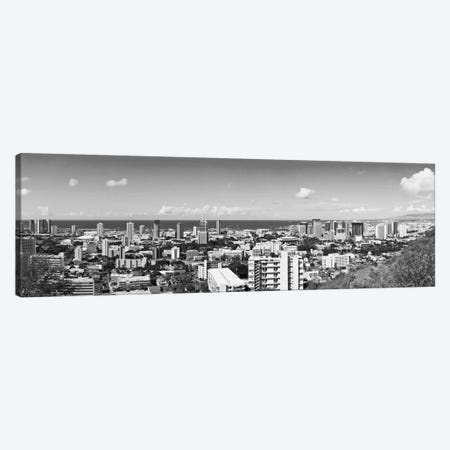 Honolulu Panoramic Skyline Cityscape (Black & White) Canvas Print #6071} by Unknown Artist Canvas Art