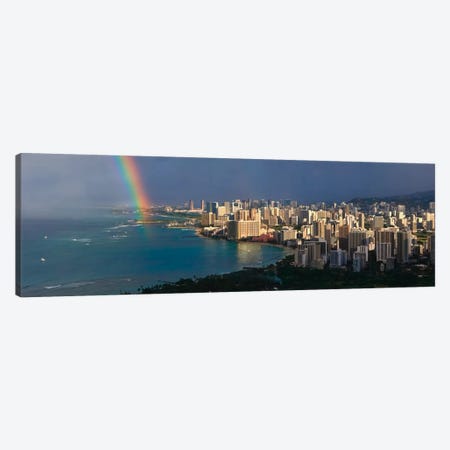 Honolulu Panoramic Skyline Cityscape (Rainbow) Canvas Print #6072} by Unknown Artist Canvas Wall Art