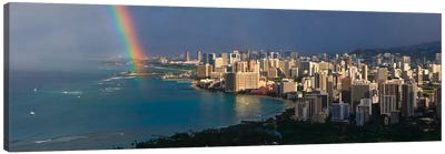 Honolulu Panoramic Skyline Cityscape (Rainbow) Canvas Art Print