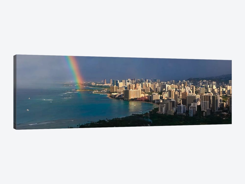 Honolulu Panoramic Skyline Cityscape (Rainbow) by Unknown Artist 1-piece Art Print