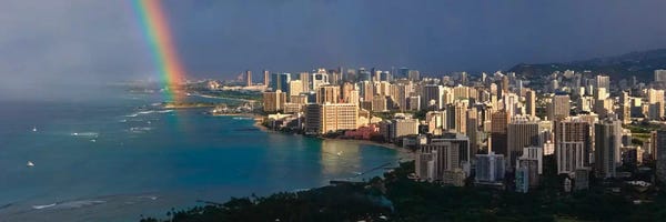 Rainbows: Honolulu Panoramic Skyline Cityscape (Rainbow) by Unknown Artist