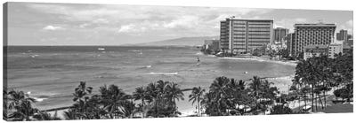 Honolulu Panoramic Skyline Cityscape (Black & White) Canvas Art Print - Honolulu Art