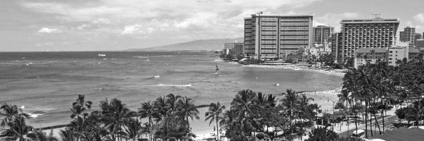 Honolulu: Honolulu Panoramic Skyline Cityscape (Black & White) by Unknown Artist